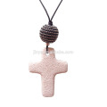 Lava Kreuz Halskette, böhmische lange Lava Kreuz Anhänger Halskette mit schwarzer Kordel